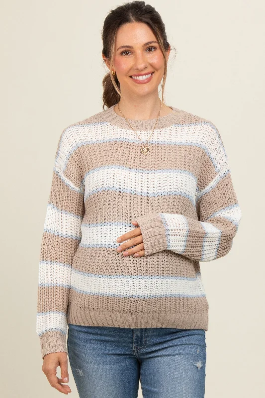 Beige Multi-Striped Maternity Sweater