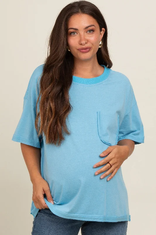 Blue Vintage Wash Oversized Maternity Tee