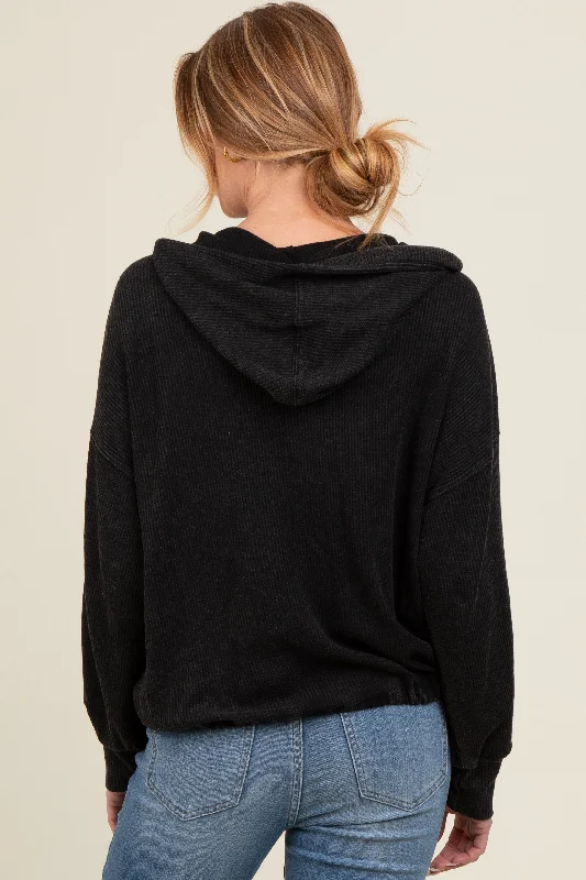 Charcoal Waffle Knit Half Zip Relaxed Fit Maternity Hoodie