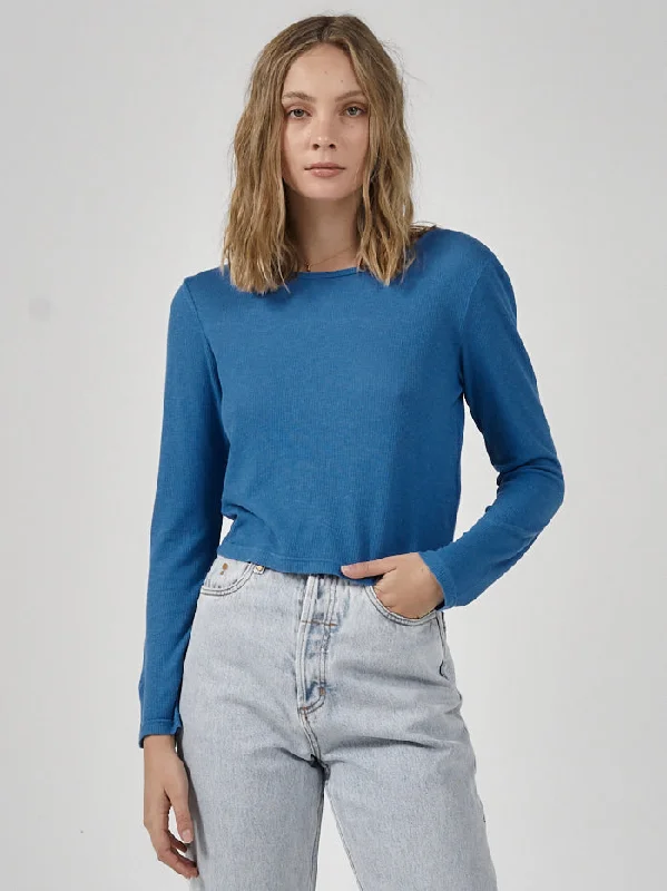 Hemp Paper Rib LS Mini Tee - Lapis Blue