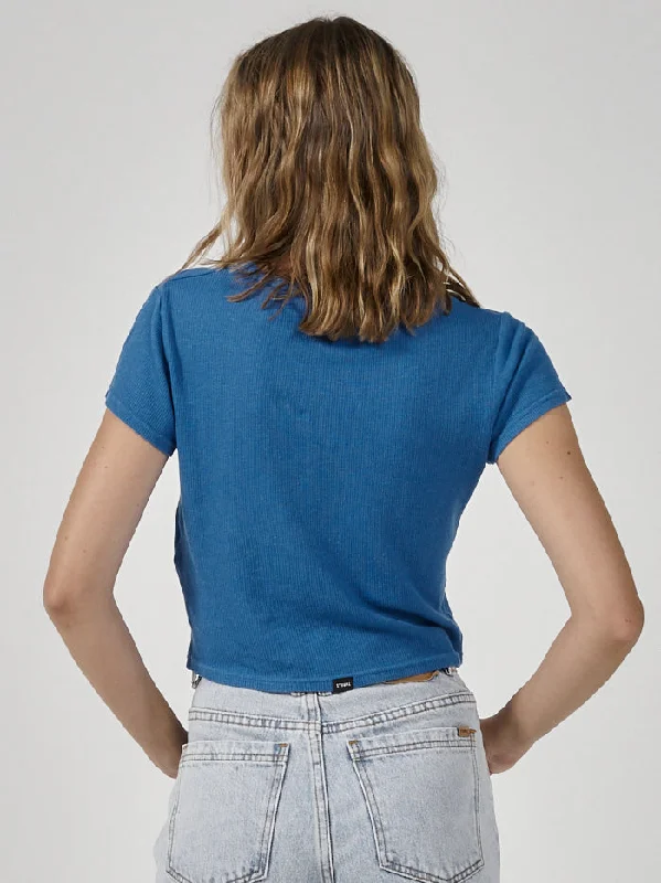 Hemp Paper Rib Micro Tee - Lapis Blue