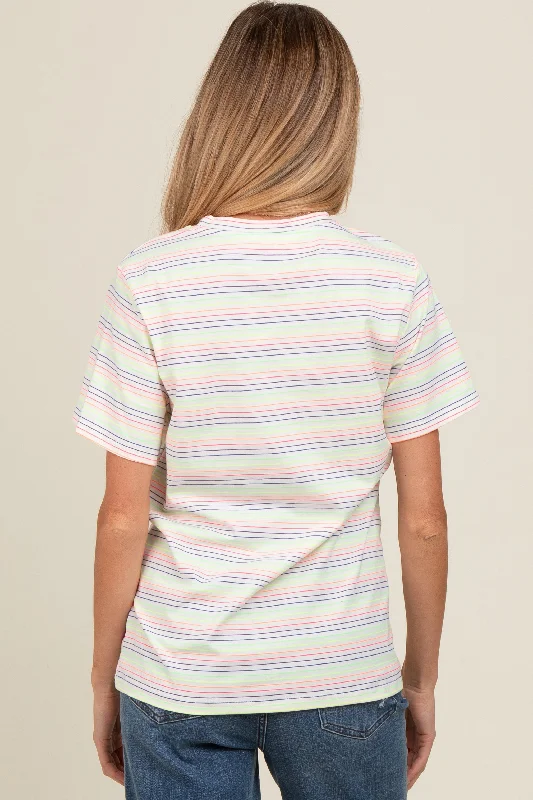 Ivory Short Sleeve Multi Striped Maternity Top