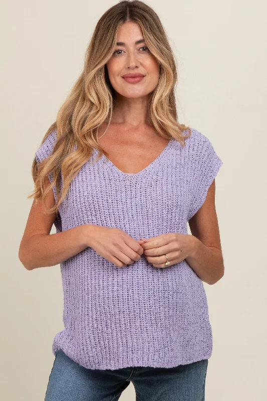 Lavender Sleeveless Chunky Knit Maternity Top