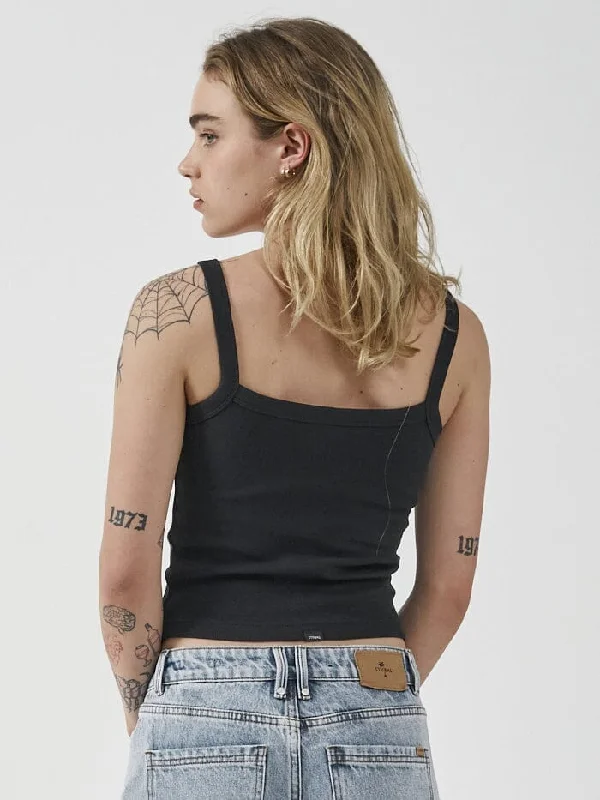 Minimal Thrills Rib Singlet - Washed Black