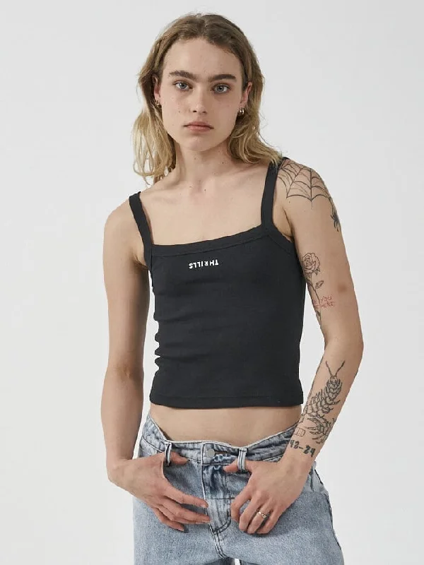 Minimal Thrills Rib Singlet - Washed Black