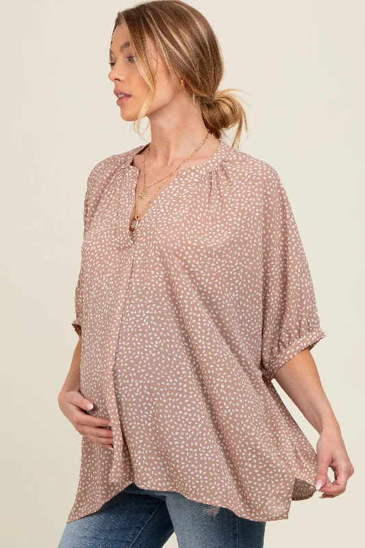 Mocha Printed Dolman Sleeve Maternity Blouse