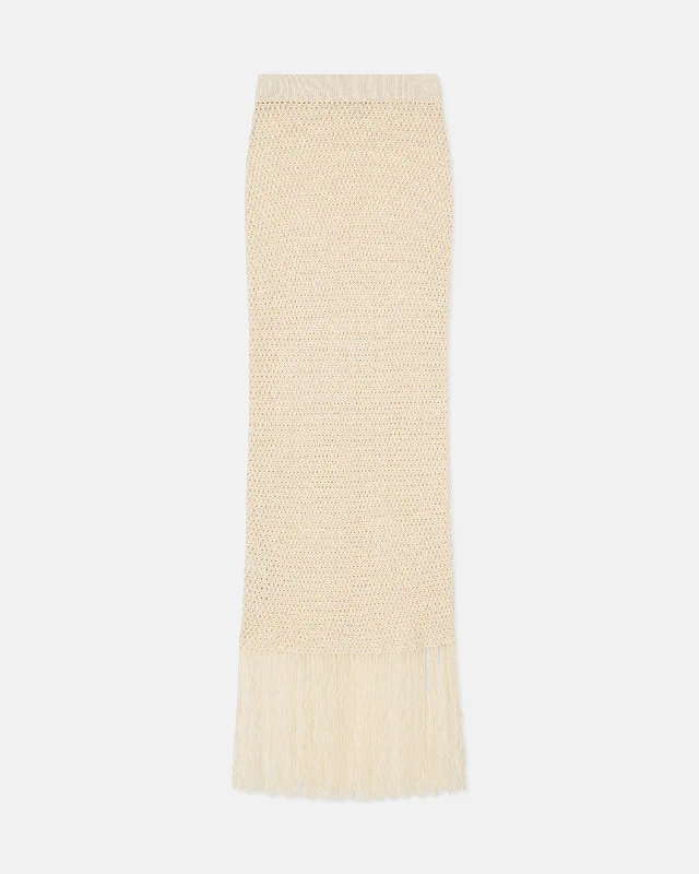 Lindy - Fringed Crochet Skirt - Creme