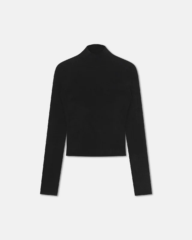 Vivy - Chenille Turtleneck Top - Black