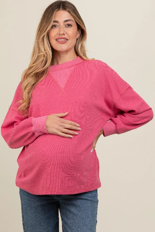 Pink Waffle Knit Maternity Sweatshirt