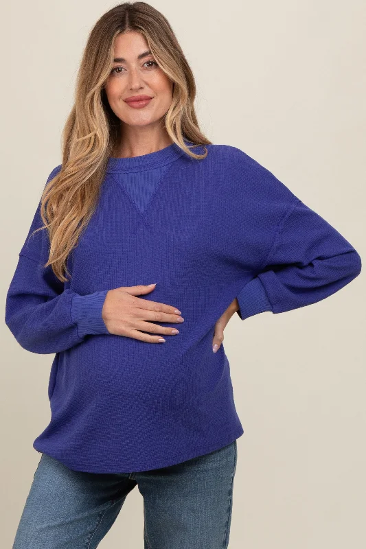 Royal Blue Waffle Knit Maternity Sweatshirt