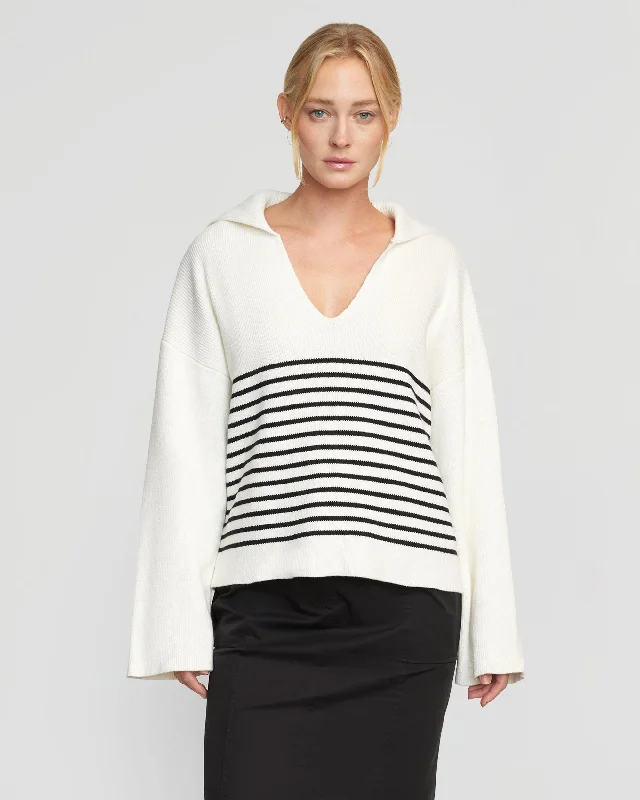 Saanvi Organic Cotton V-Neck Striped Sweater