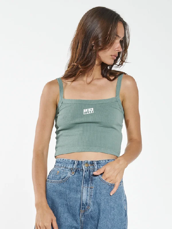 Thrills Stack Crop Rib Singlet - Comfrey