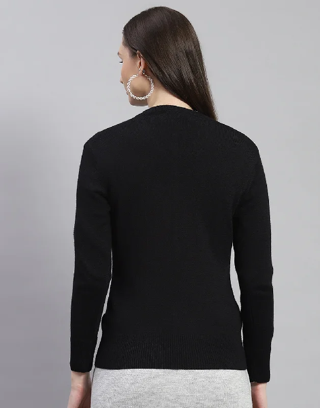 Women Black Solid V Neck Full Sleeve Sweater