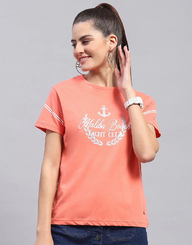 Women Pink Printed Round Neck Half Sleeve Top