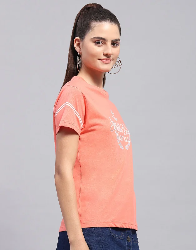 Women Pink Printed Round Neck Half Sleeve Top