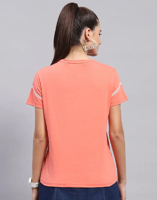 Women Pink Printed Round Neck Half Sleeve Top