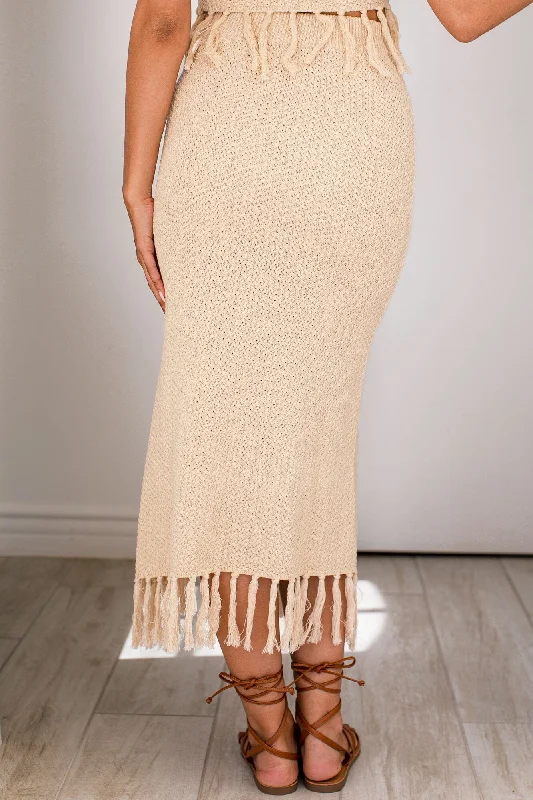 Amber Natural Tassel Detail Midi Skirt