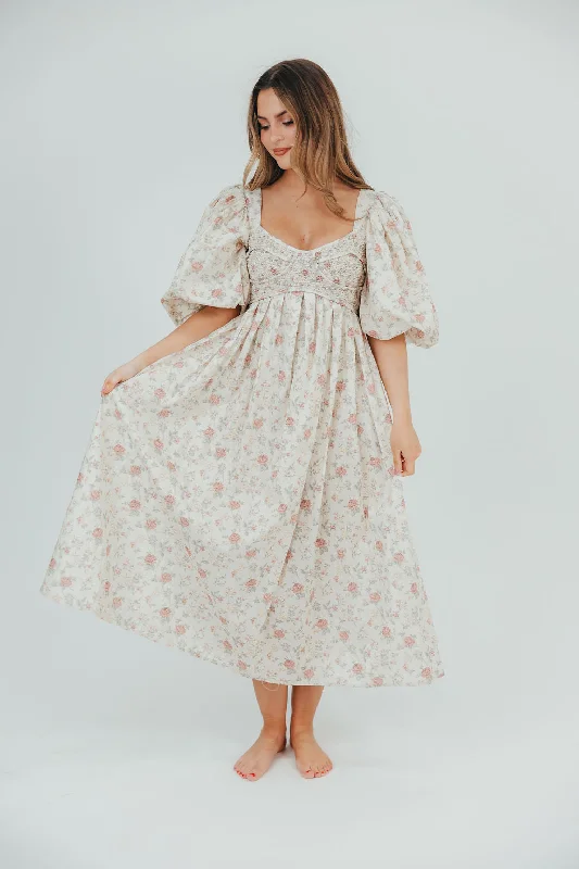 Harlow Maxi Dress in Off-White Floral - Bump Friendly & Inclusive Sizing (S-3XL)