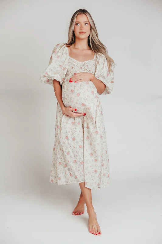 Harlow Maxi Dress in Off-White Floral - Bump Friendly & Inclusive Sizing (S-3XL)