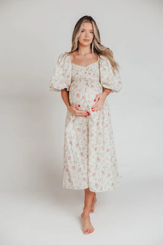 Harlow Maxi Dress in Off-White Floral - Bump Friendly & Inclusive Sizing (S-3XL)