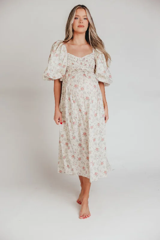 Harlow Maxi Dress in Off-White Floral - Bump Friendly & Inclusive Sizing (S-3XL)