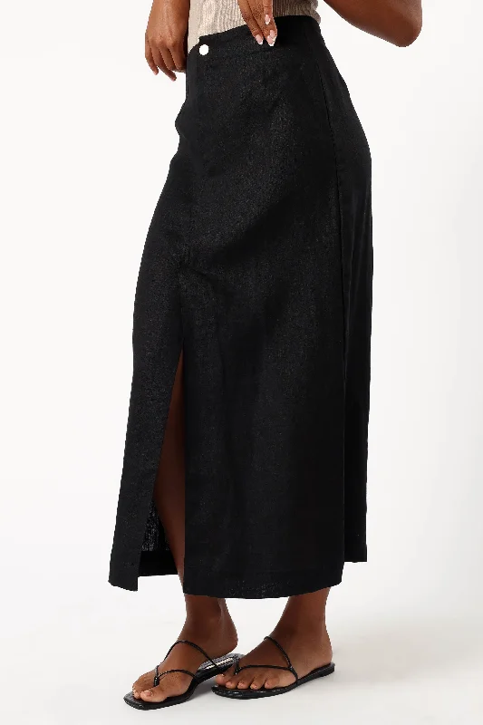 Finley Linen Midi Skirt - Black