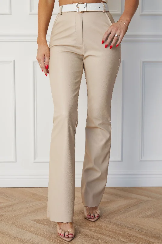 Jayden Beige Vegan Leather Pants