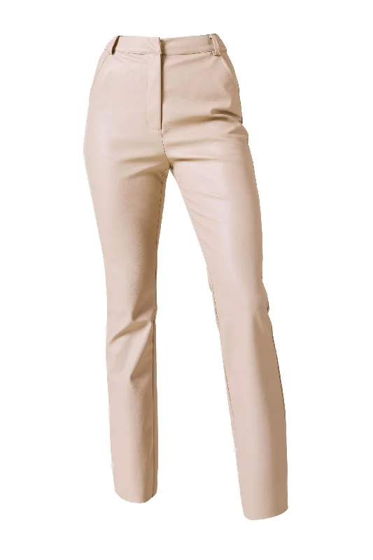 Jayden Beige Vegan Leather Pants