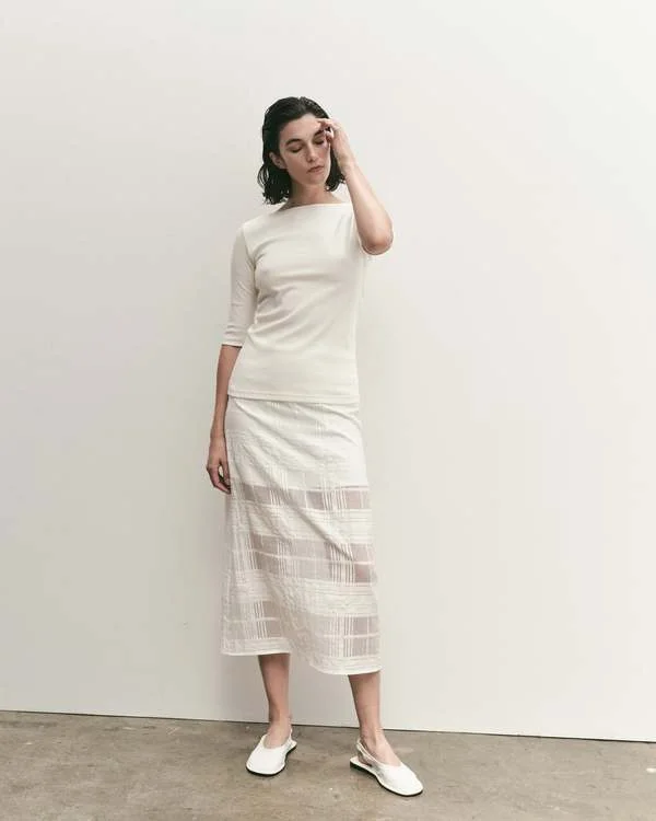 Mijeong Park Plaid Lace Midi Skirt in White