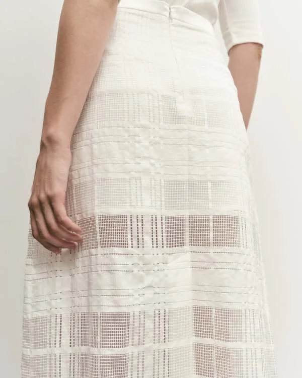 Mijeong Park Plaid Lace Midi Skirt in White