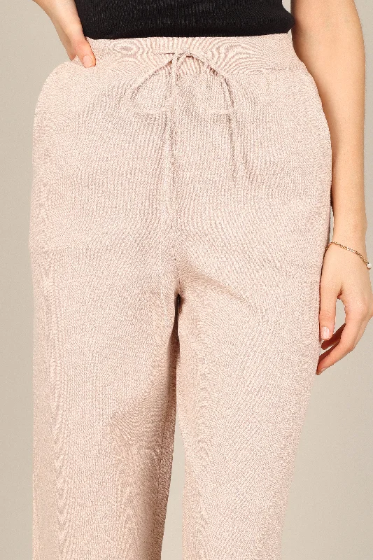 Penelope Knitted Wide Leg Lounge Pants - Taupe