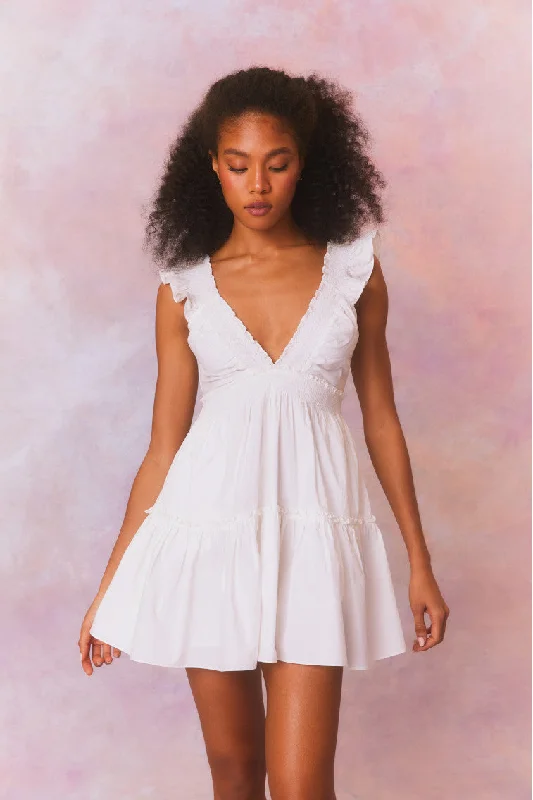 Poplar Flutter Sleeve Mini Dress-WHITE