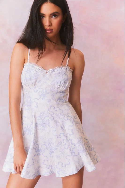 Shai Linen Bow Print Mini Dress