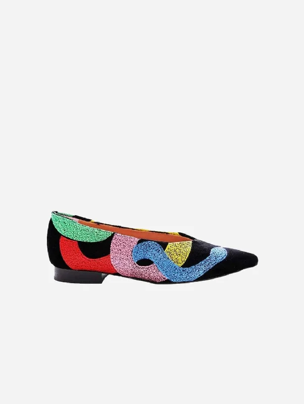 Soul of Colette Vegan Embroidered Eco Suede Ballerinas | Black