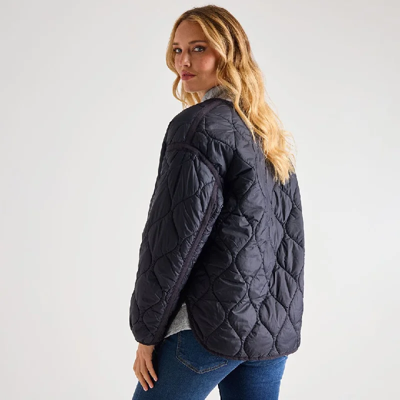 Ladies Oversized Black Quilted Jacket