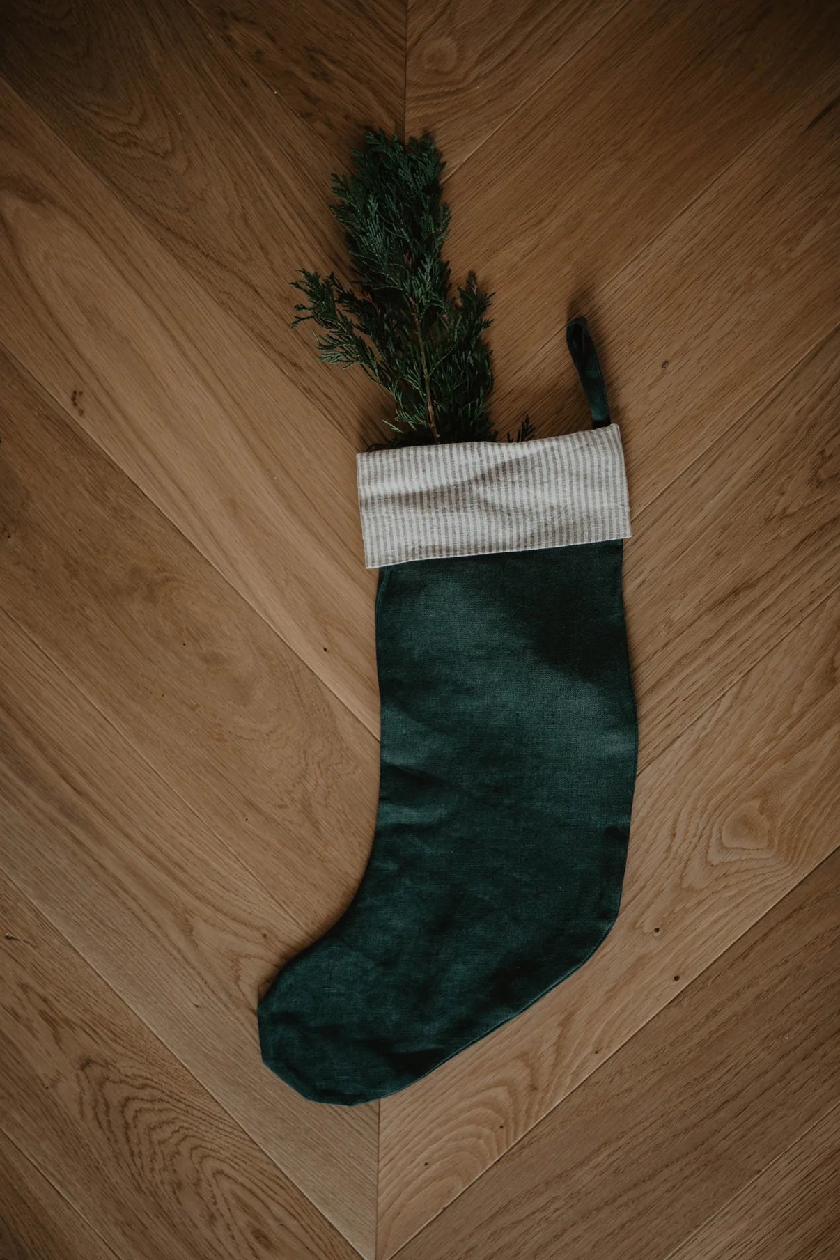 Striped Cuff Linen Christmas Stocking | Multiple Colours