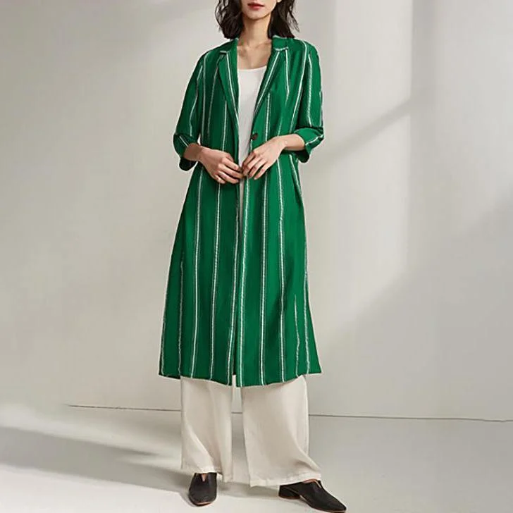 Simple clothes Indian Spring Stripe Cardigan Plus Size Green Trench Coat