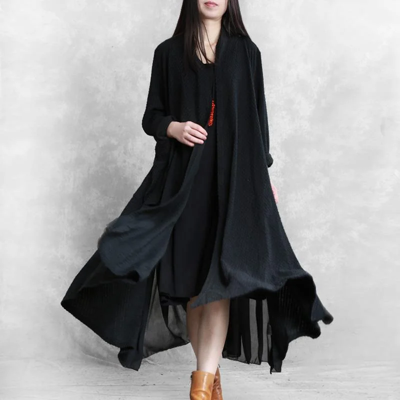 Simple patchwork Fashion tunic coat black Art outwears fall