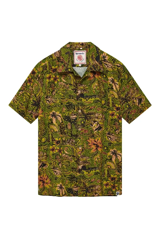 Spindrift Men's Organic Cotton Shirt | Green Tropical Print