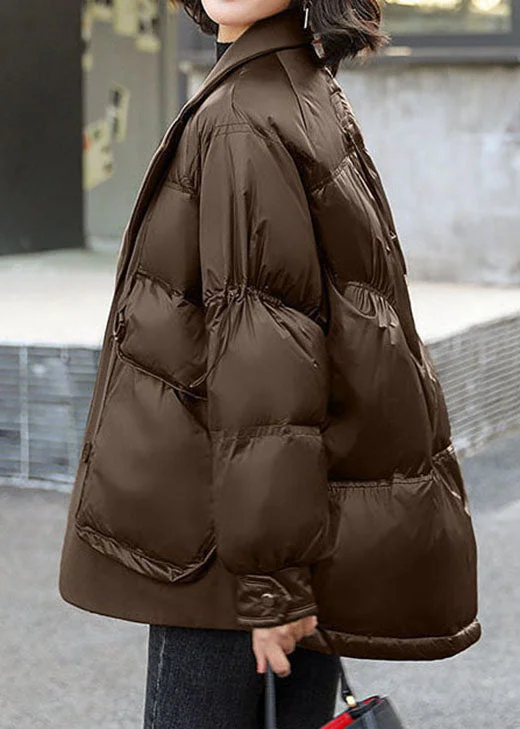 Style Coffee Peter Pan Collar Patchwork Winter Duck Down Down Coat