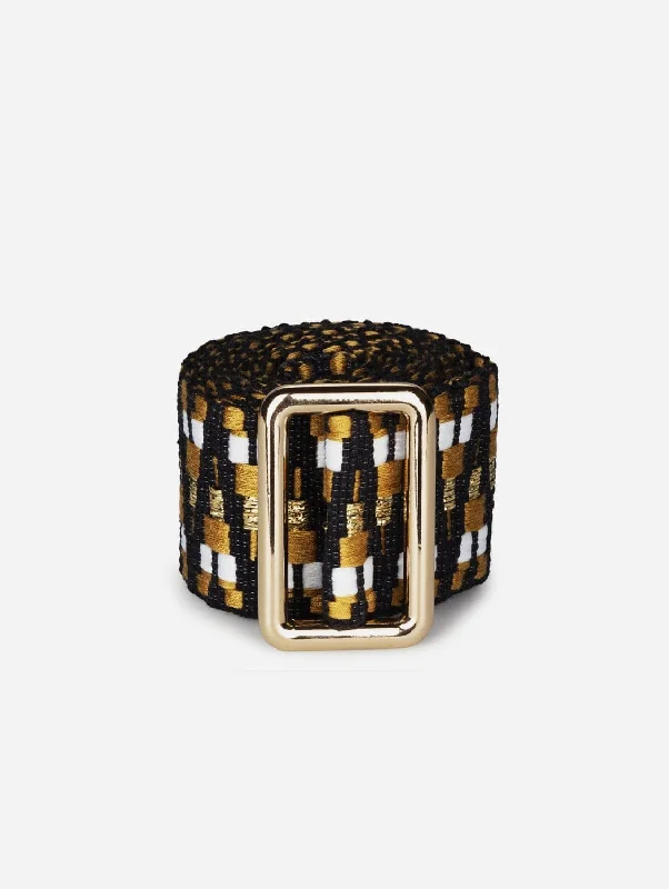 Sunda Handwoven Jacquard Vegan Belt | Black & Gold