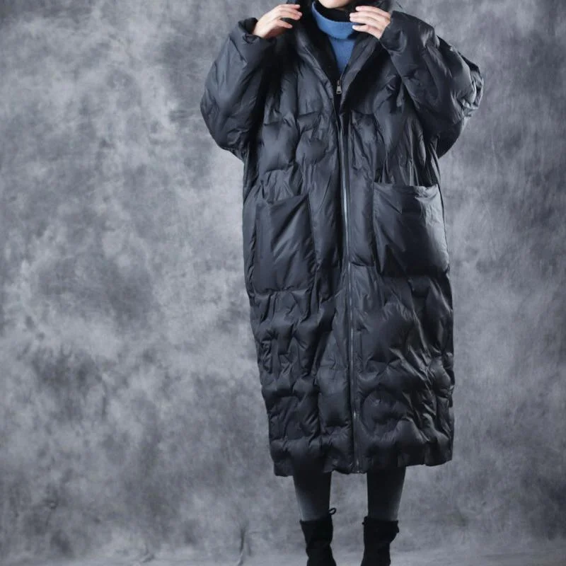 thick black winter parka plus size hooded down jacket women zippered pockets outwear