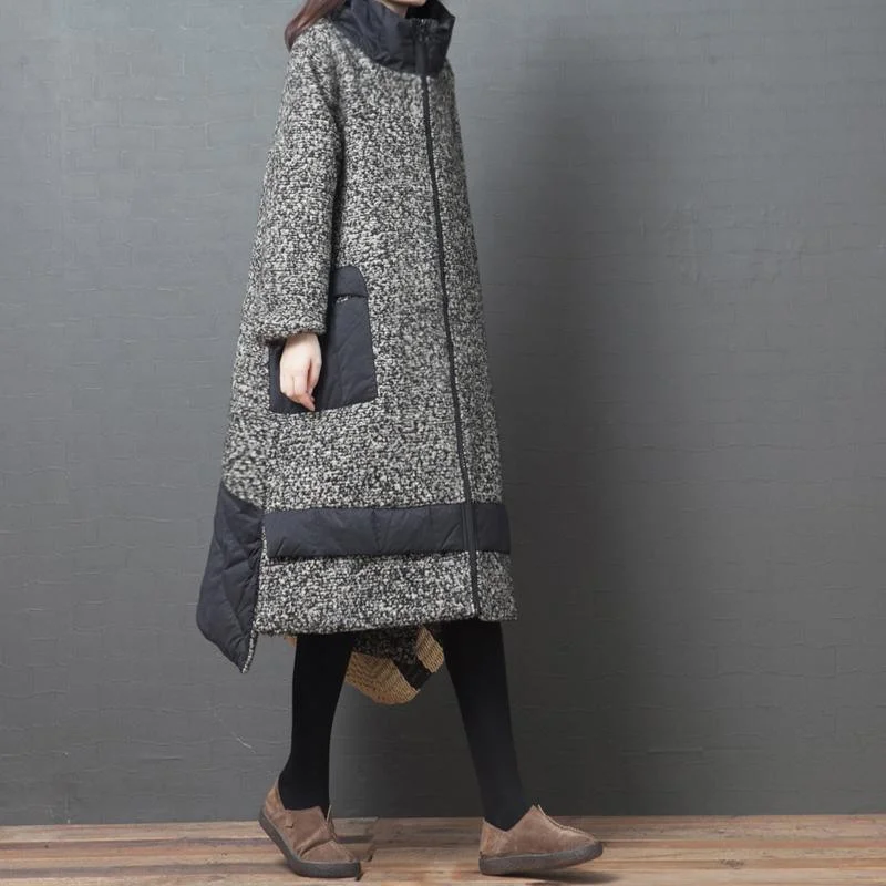 thick Loose fitting winter jacket overcoat black stand collar Chinese Button women parka