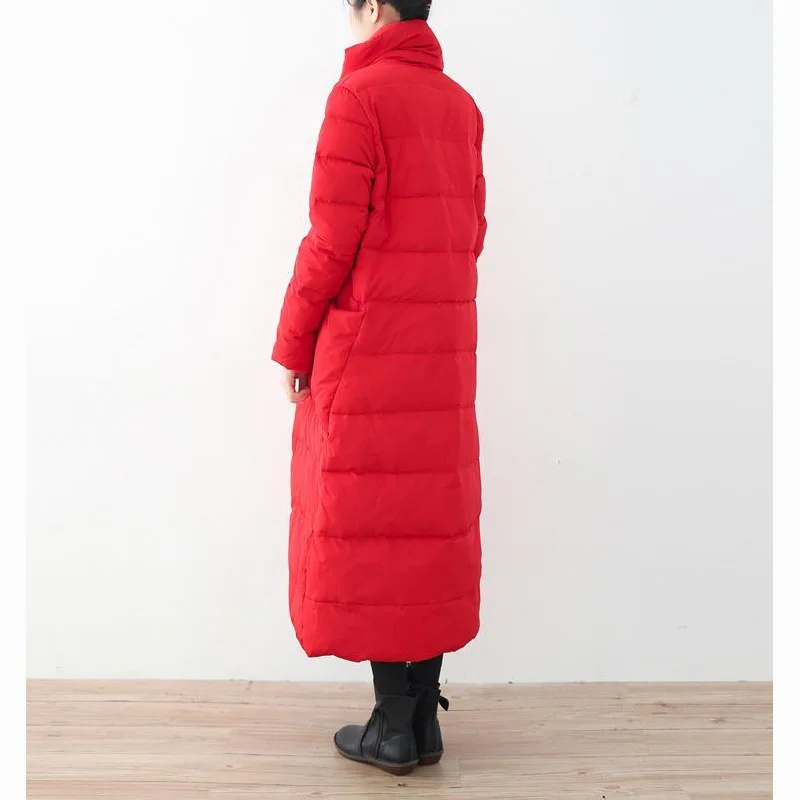 thick red quilted coat oversize stand collar down coat Elegant pockets overcoat