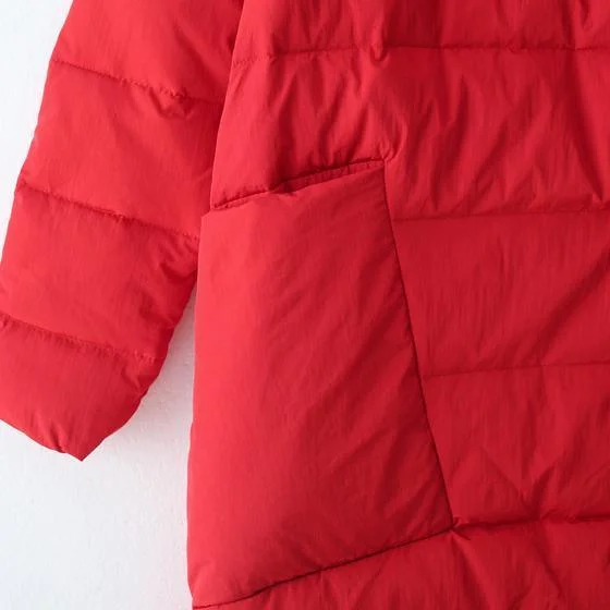 thick red quilted coat oversize stand collar down coat Elegant pockets overcoat