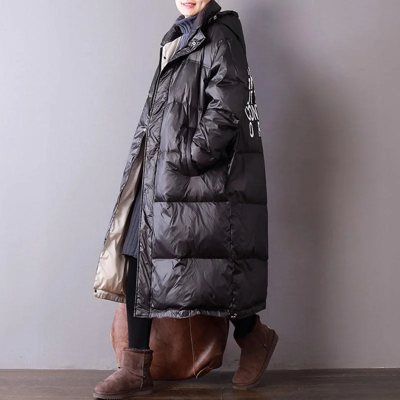 top quality black print Letter  goose Down coat plus size zippered women parka pockets overcoat