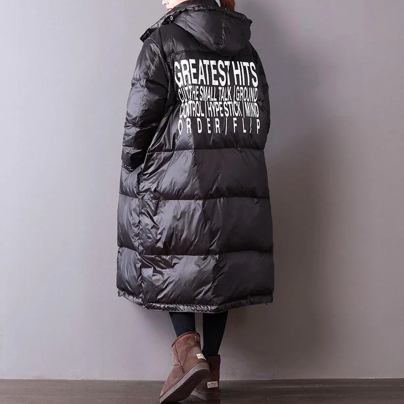 top quality black print Letter  goose Down coat plus size zippered women parka pockets overcoat