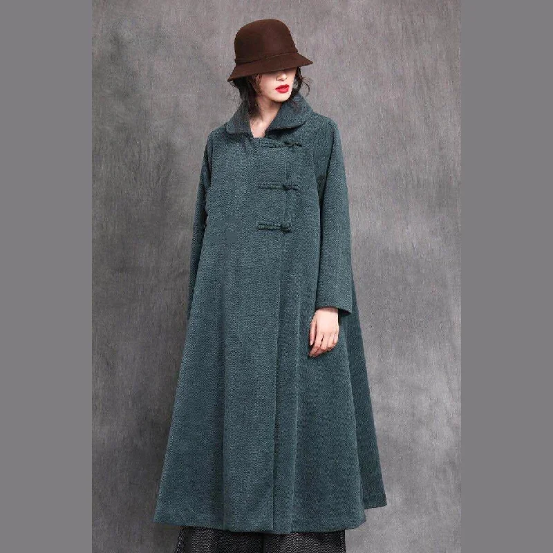 top quality blue green woolen overcoat plus size Square Collar Chinese Button Winter coat