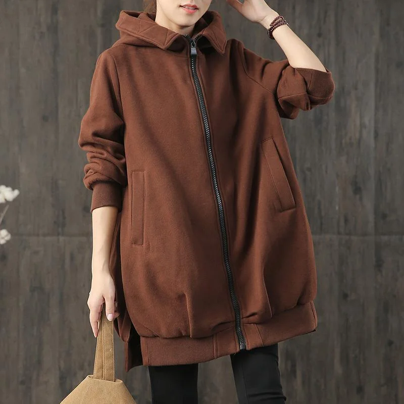 top quality chocolate coat for woman plus size fall women hooded zippered pockets coats