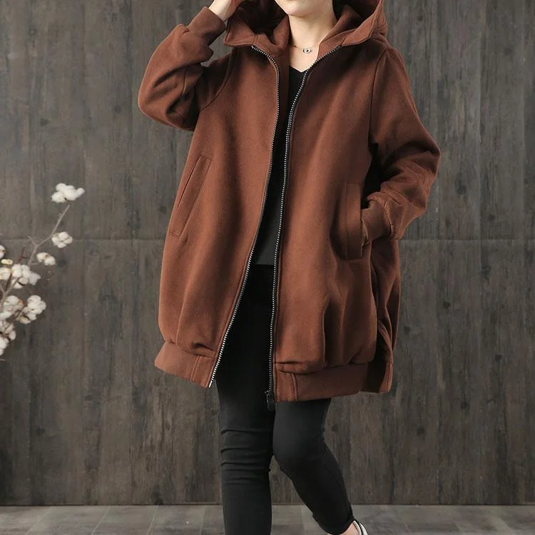 top quality chocolate coat for woman plus size fall women hooded zippered pockets coats